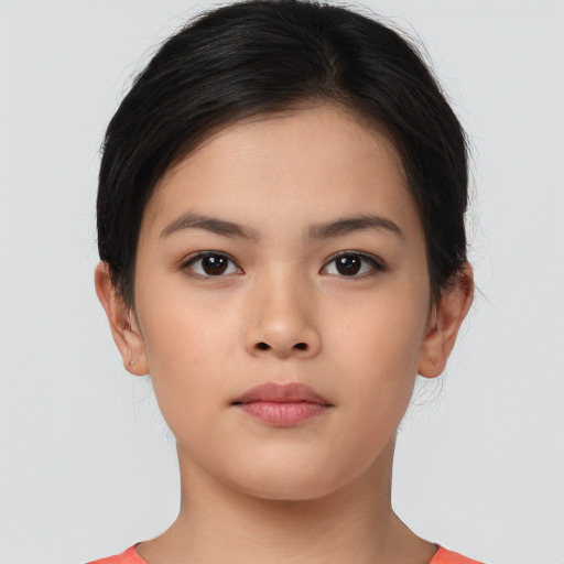 Neutral asian young-adult female with short  brown hair and brown eyes