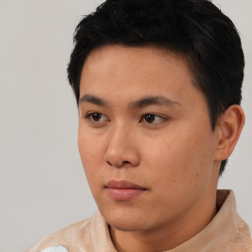 Neutral asian young-adult male with short  black hair and brown eyes