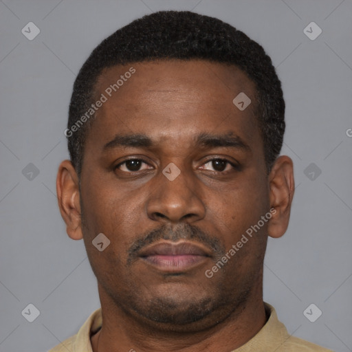 Neutral black young-adult male with short  brown hair and brown eyes
