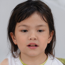 Neutral white child female with medium  brown hair and brown eyes