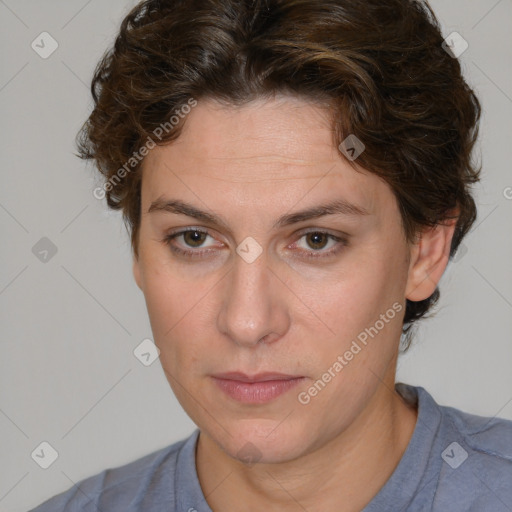 Neutral white adult female with short  brown hair and brown eyes