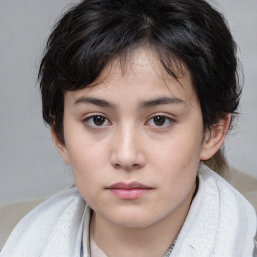 Neutral white child female with medium  brown hair and brown eyes