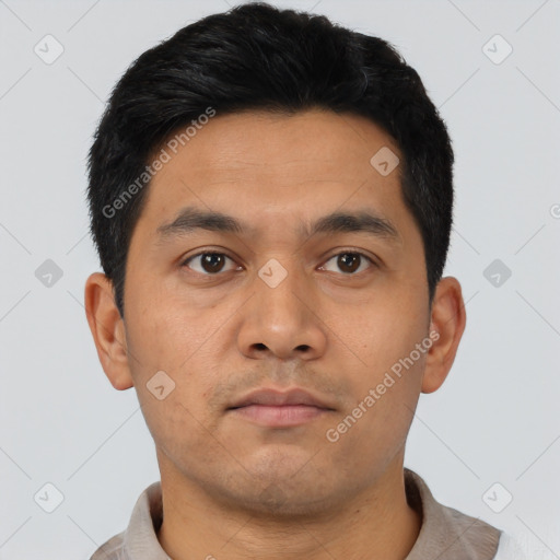 Neutral asian young-adult male with short  black hair and brown eyes