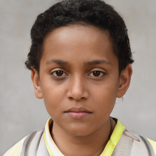 Neutral black child female with short  brown hair and brown eyes