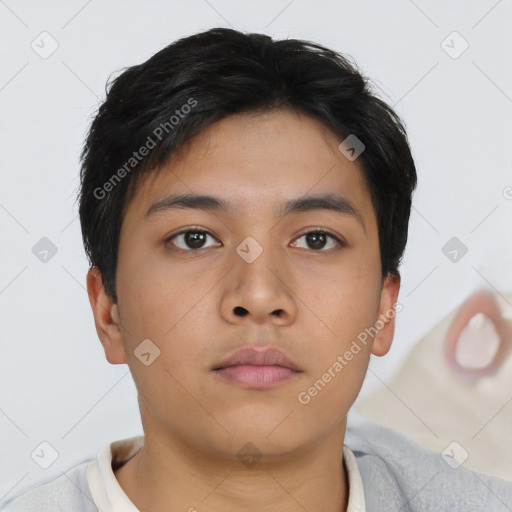 Neutral asian young-adult male with short  brown hair and brown eyes