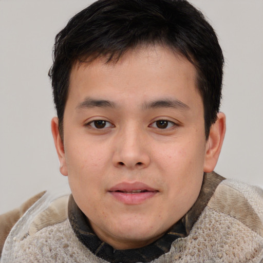 Neutral asian young-adult male with short  brown hair and brown eyes