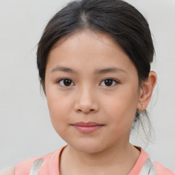 Neutral white child female with medium  brown hair and brown eyes