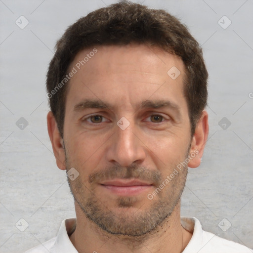 Neutral white adult male with short  brown hair and brown eyes