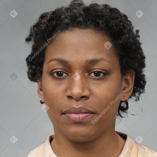 Neutral black young-adult female with short  brown hair and brown eyes