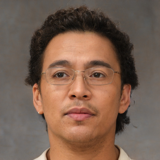 Neutral asian adult male with short  brown hair and brown eyes