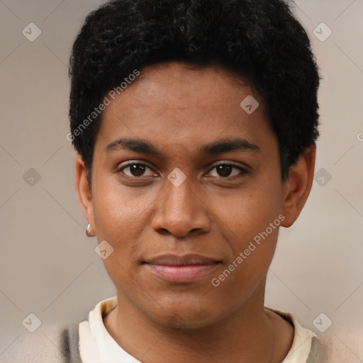 Neutral latino young-adult male with short  brown hair and brown eyes