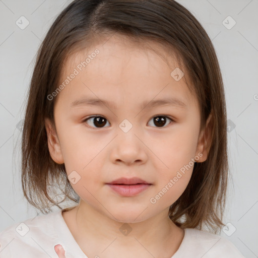 Neutral white child female with medium  brown hair and brown eyes