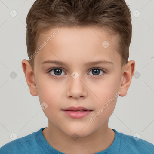 Neutral white child male with short  brown hair and brown eyes