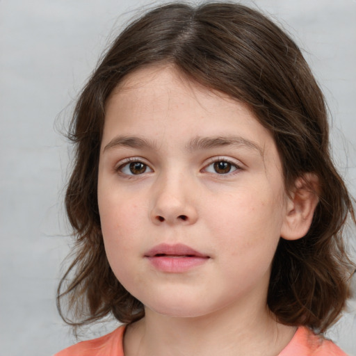 Neutral white child female with medium  brown hair and brown eyes