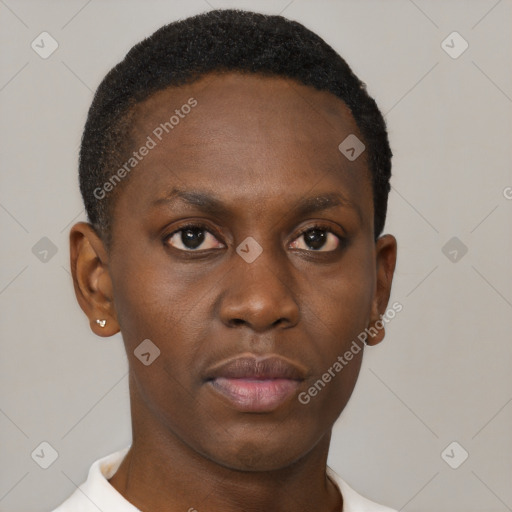 Neutral black young-adult male with short  brown hair and brown eyes