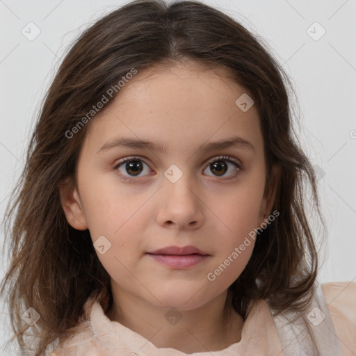 Neutral white child female with medium  brown hair and brown eyes