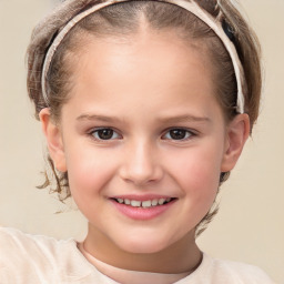 Joyful white child female with short  brown hair and brown eyes