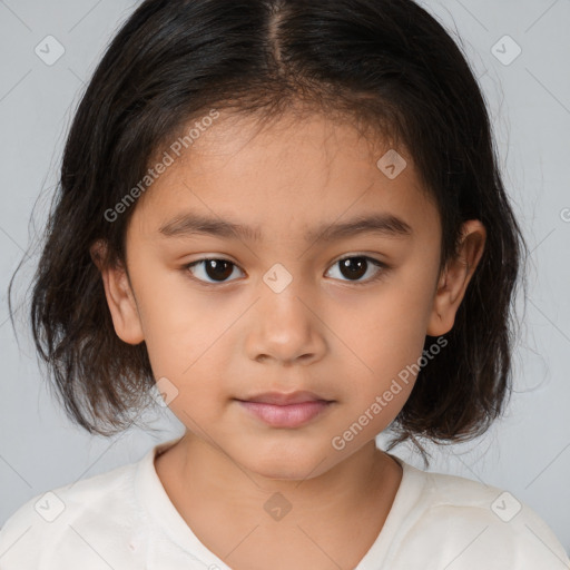 Neutral white child female with medium  brown hair and brown eyes