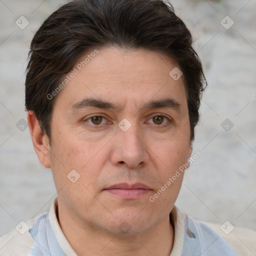 Neutral white adult male with short  brown hair and brown eyes