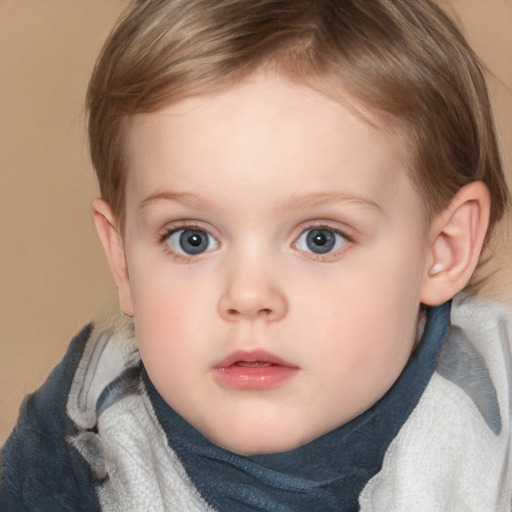 Neutral white child female with medium  brown hair and blue eyes