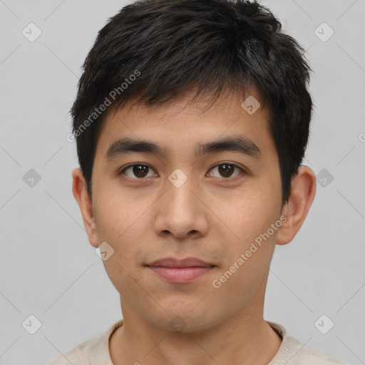 Neutral asian young-adult male with short  black hair and brown eyes