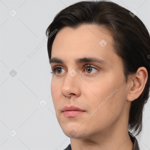 Neutral white young-adult male with medium  brown hair and brown eyes