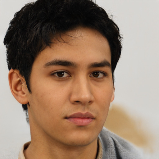 Neutral asian young-adult male with short  brown hair and brown eyes