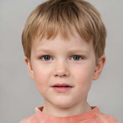 Neutral white child male with short  brown hair and grey eyes