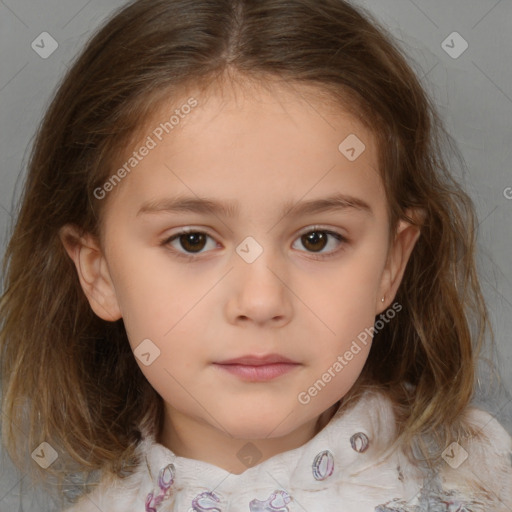 Neutral white child female with medium  brown hair and brown eyes