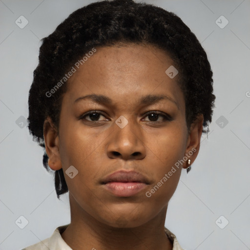 Neutral black young-adult female with short  brown hair and brown eyes