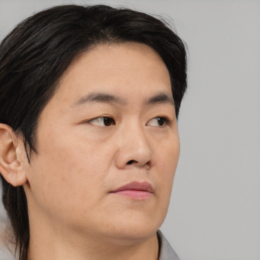 Neutral asian young-adult male with medium  brown hair and brown eyes