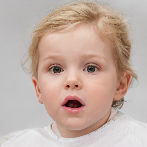 Neutral white child female with medium  brown hair and blue eyes