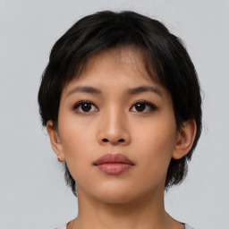 Neutral asian young-adult female with short  black hair and brown eyes