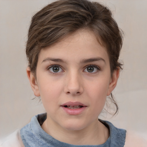 Neutral white child female with medium  brown hair and brown eyes