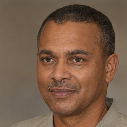 Neutral black adult male with short  brown hair and brown eyes