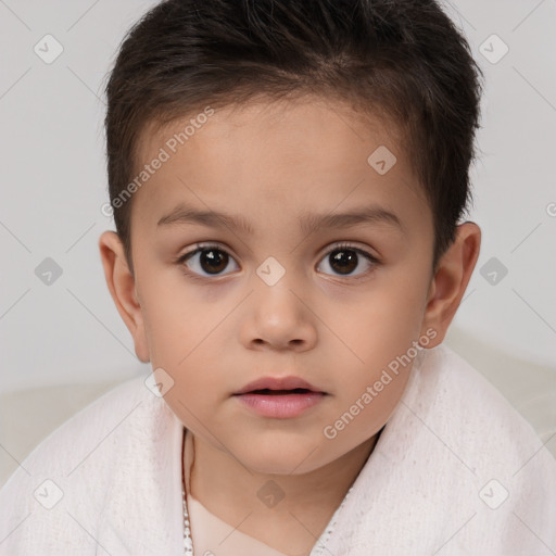 Neutral white child female with short  brown hair and brown eyes