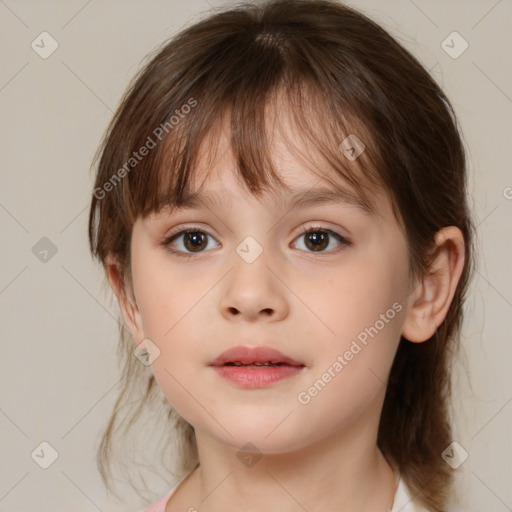 Neutral white child female with medium  brown hair and brown eyes