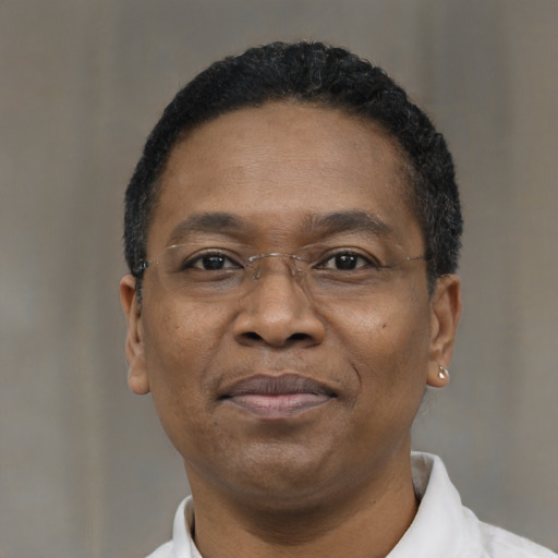Neutral black adult male with short  black hair and brown eyes