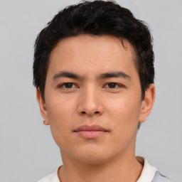 Neutral asian young-adult male with short  brown hair and brown eyes