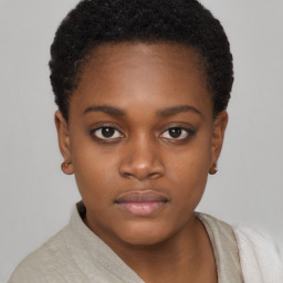 Neutral black young-adult female with short  brown hair and brown eyes