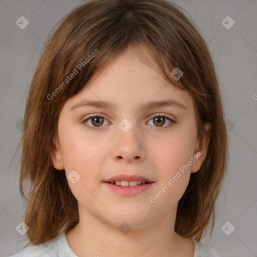 Neutral white child female with medium  brown hair and brown eyes