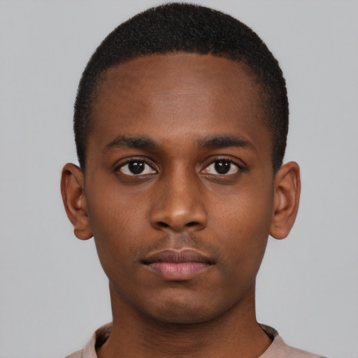 Neutral black young-adult male with short  brown hair and brown eyes