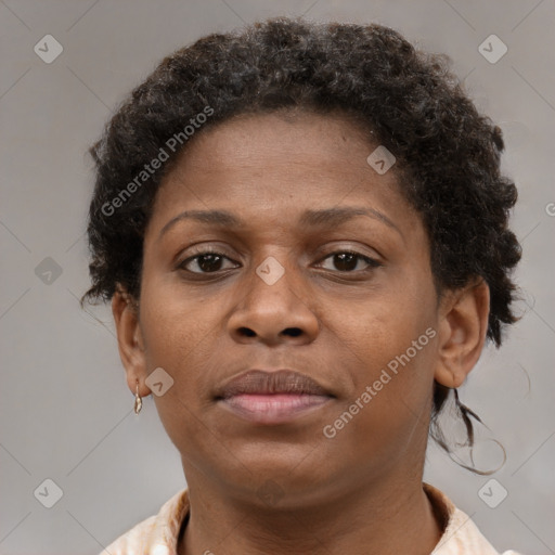 Neutral black young-adult female with short  brown hair and brown eyes