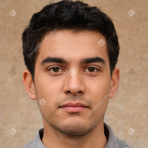 Neutral asian young-adult male with short  black hair and brown eyes