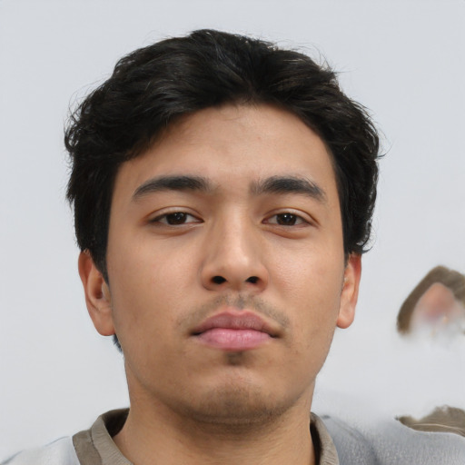Neutral asian young-adult male with short  brown hair and brown eyes
