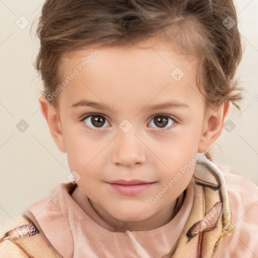 Neutral white child female with short  brown hair and brown eyes