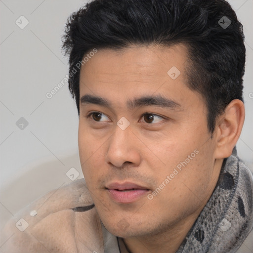 Neutral asian young-adult male with short  black hair and brown eyes