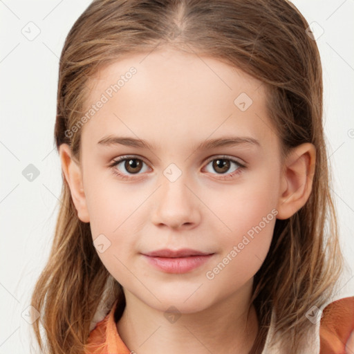 Neutral white child female with long  brown hair and brown eyes