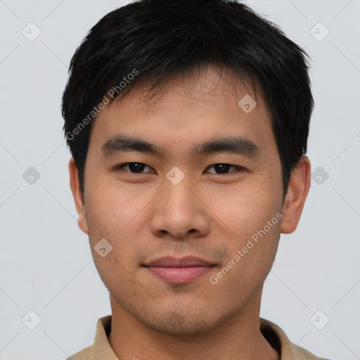 Neutral asian young-adult male with short  black hair and brown eyes