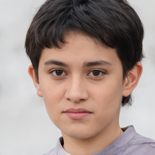 Neutral white child female with short  brown hair and brown eyes